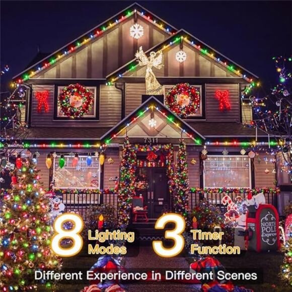 Christmas Lights 198 FT 600 LED Waterproof Plug in Christmas Lights with 8 Modes - Picture 4 of 7